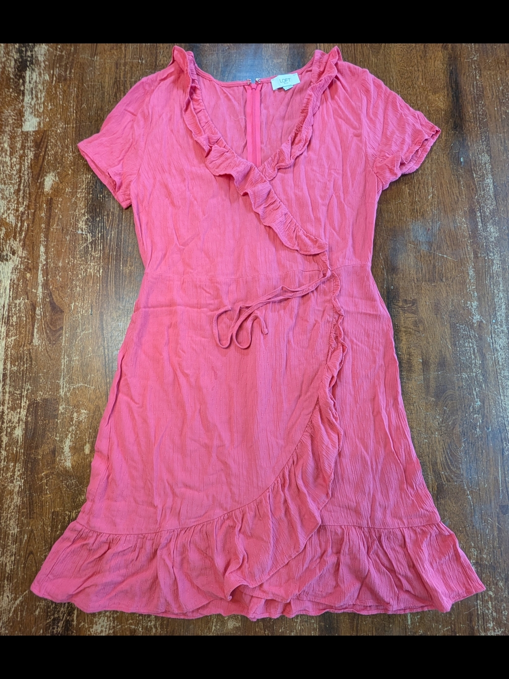 Loft Outlet Faux Wrap Mini Dress Womens Size 4 Pink Lightweight Flowy Summer